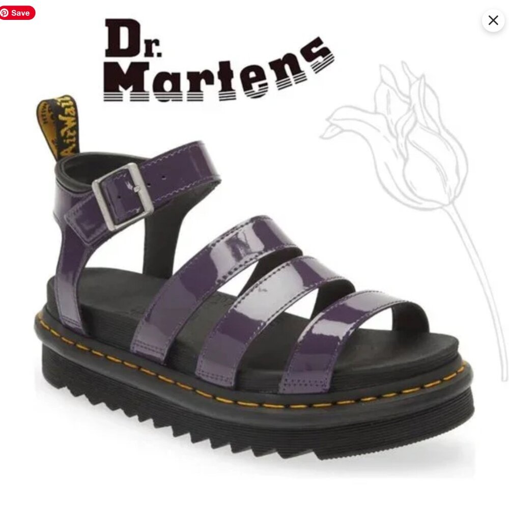 Dr Martens Blaire patent leather straps platform sandals black purple slingback